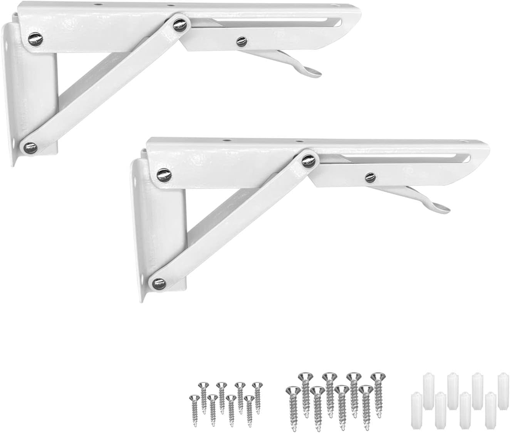 Sturdy Folding Shelf Brackets - Heavy Duty Black Metal Triangle Table Bench Fold