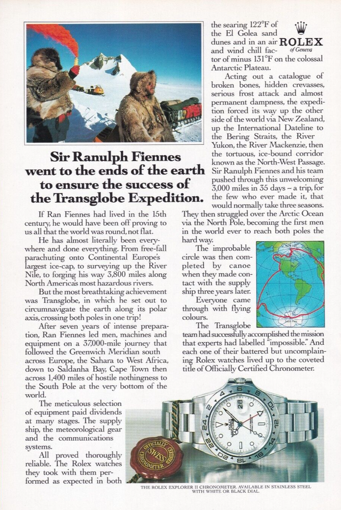 ROLEX Explorer Sir Ranulph Fiennes 1986 Vintage Print Ad Original