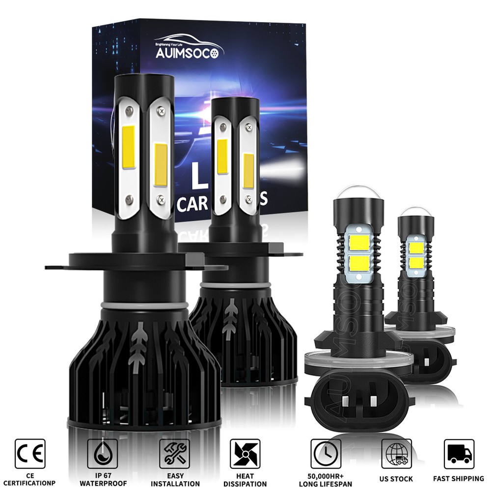 For Hyundai Accent 2000-2017 4x LED Headlight Hi/Lo +Fog Light Combo Kit 6000K