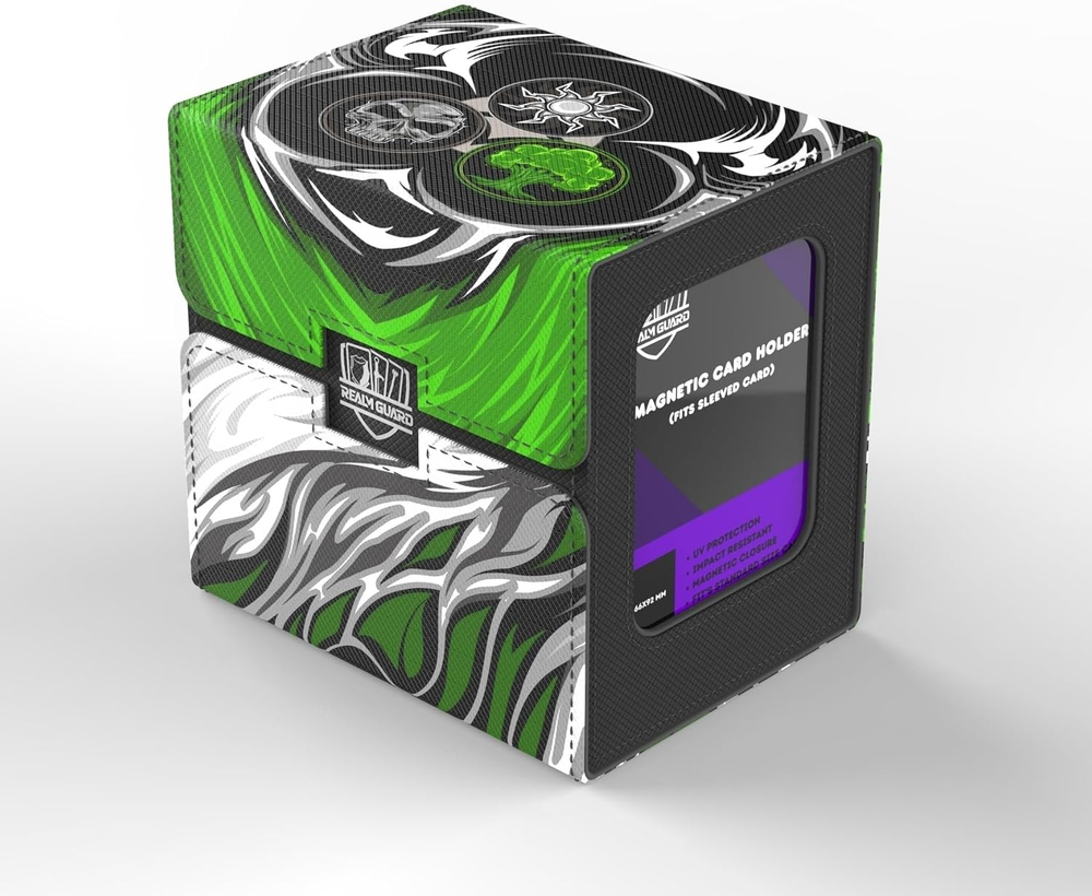 TCG/MTG Commander 100+ Card Art Deck Box with Storage (White/Black/Green)