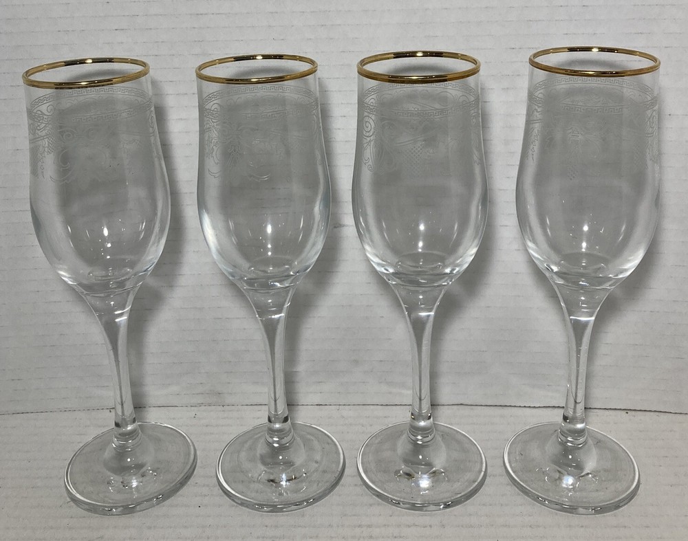 Cellini Stemware Fluted 24k Gold Finish Set Of 4 Wine Glasses