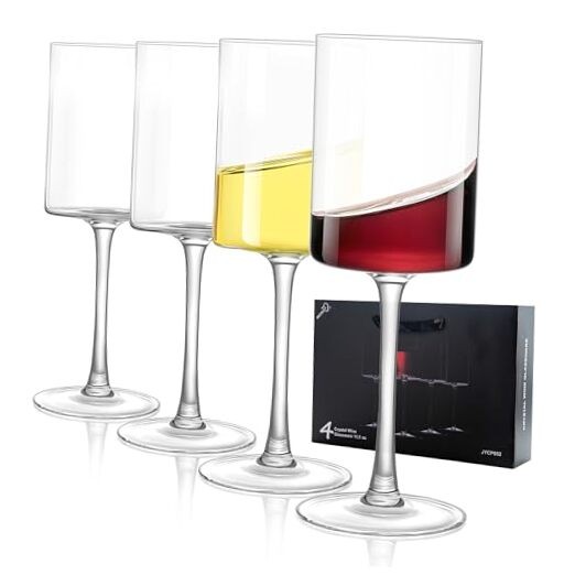 Elegant 15.5 oz Square Crystal Wine Glasses Set of 4