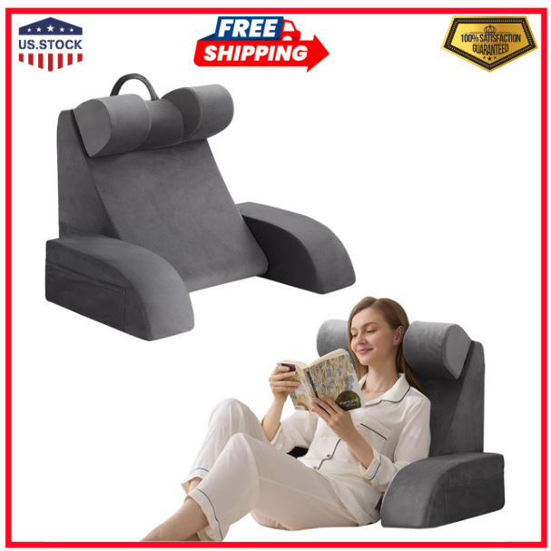 Reading Pillow for Sitting Up Bed Backrest with Arms Support for Lounging