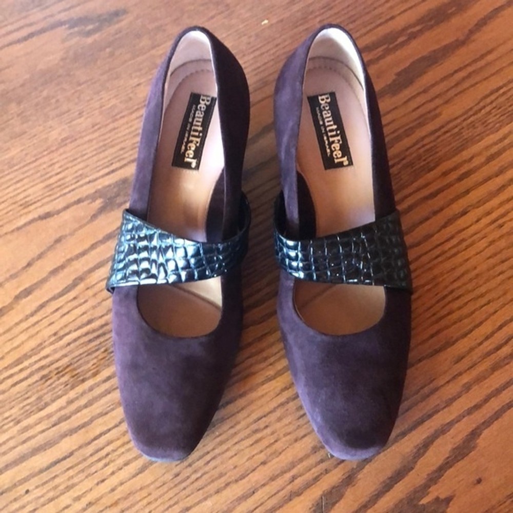 Beautifeel burgundy suede faux-croc kitten heel pumps