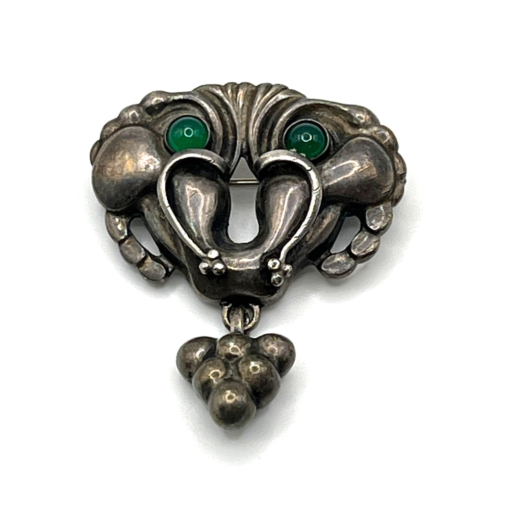 Georg Jensen Brooch Denmark #27 with Green Agates Pre-1930 830 Silver