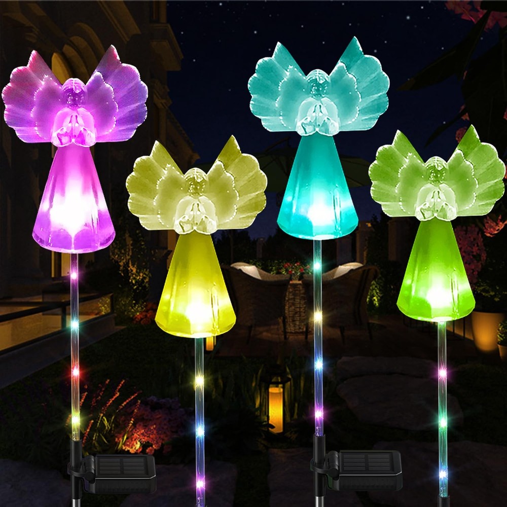4 Pack Solar Angel Lights Outdoor, Multi Color Changing Decorative LED Garden...