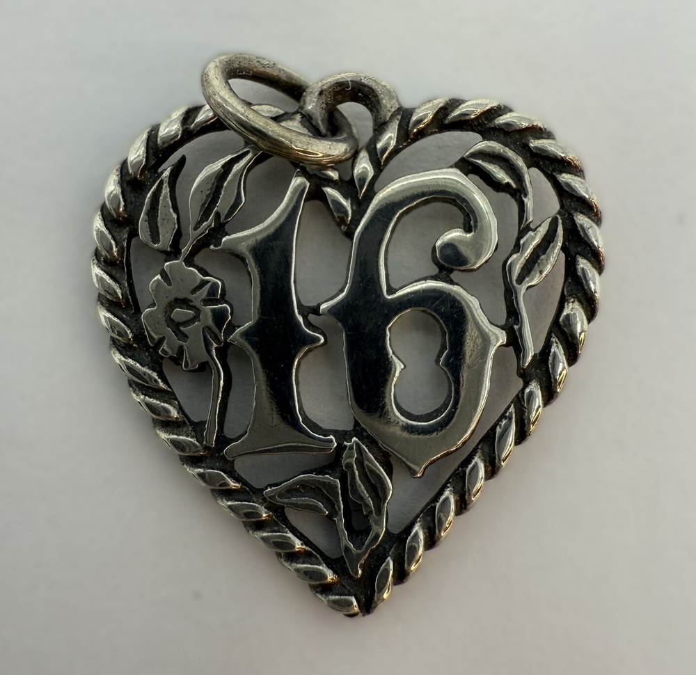 James Avery Sterling Silver Sweet Sixteen Heart Shaped Charm - Retired