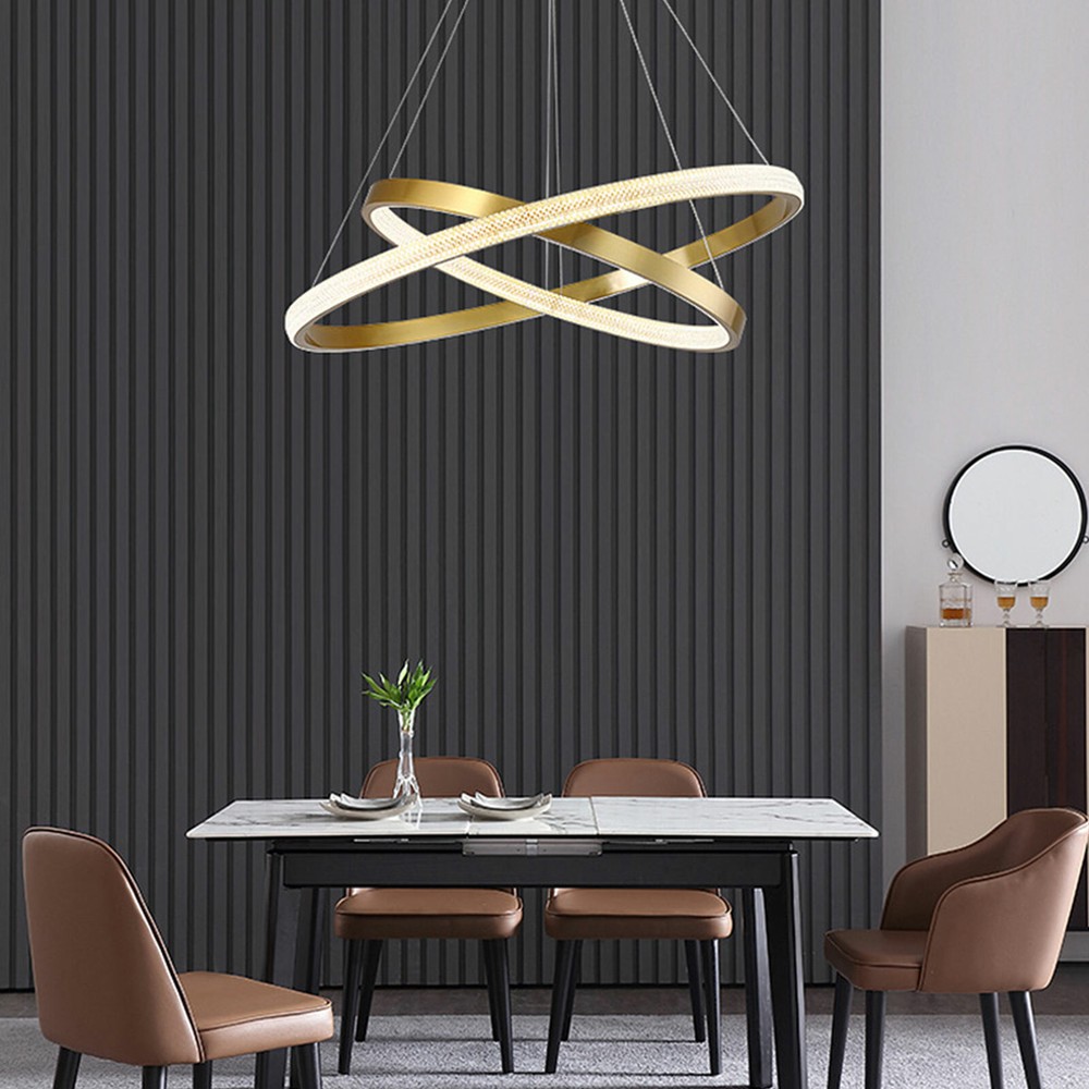 LED Gold Round 2 Ring Pendant Light Chandelier Lamp Ceiling Fixture Home Decor