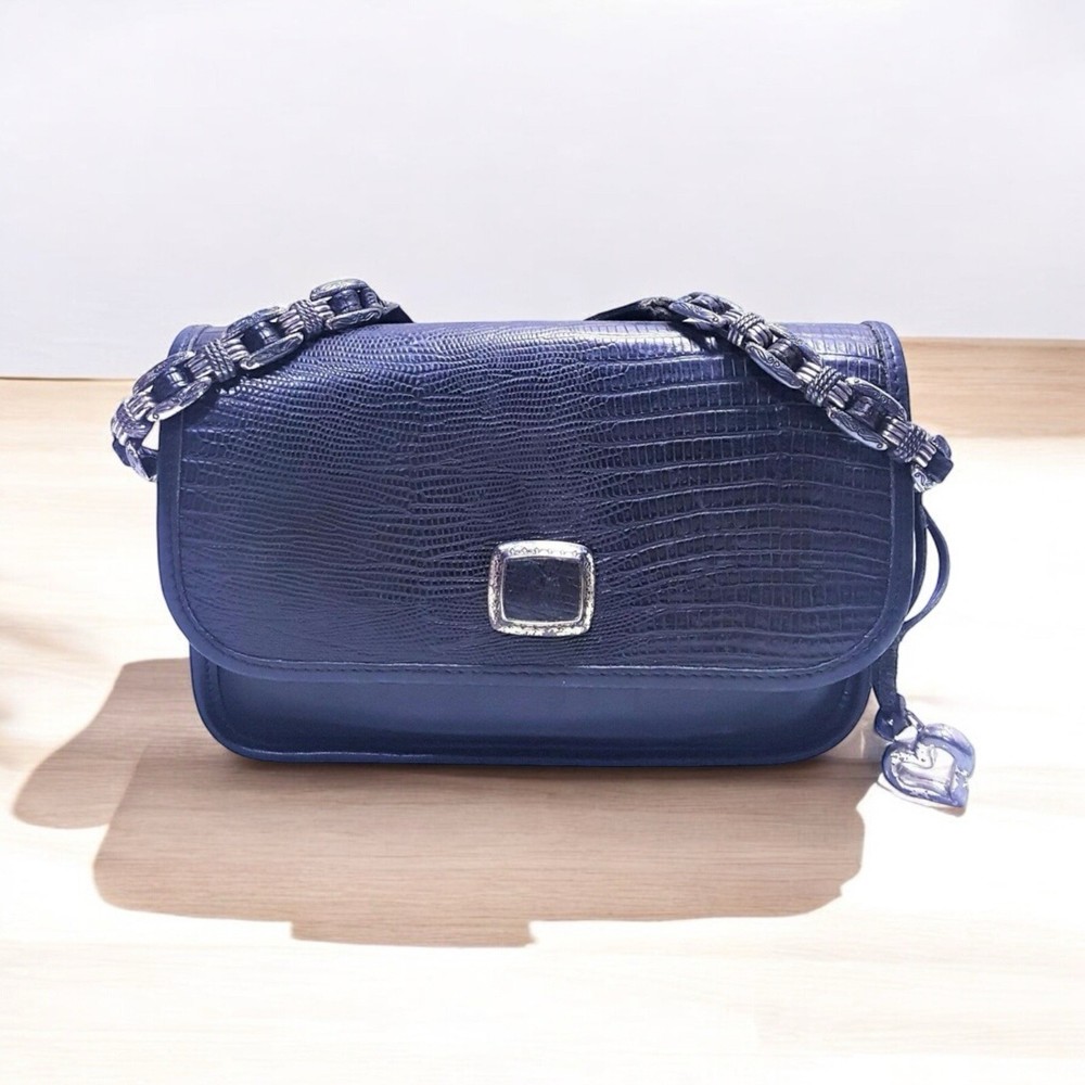 Brighton Black Leather Crossbody Bag with Silver Chain Strap USA  