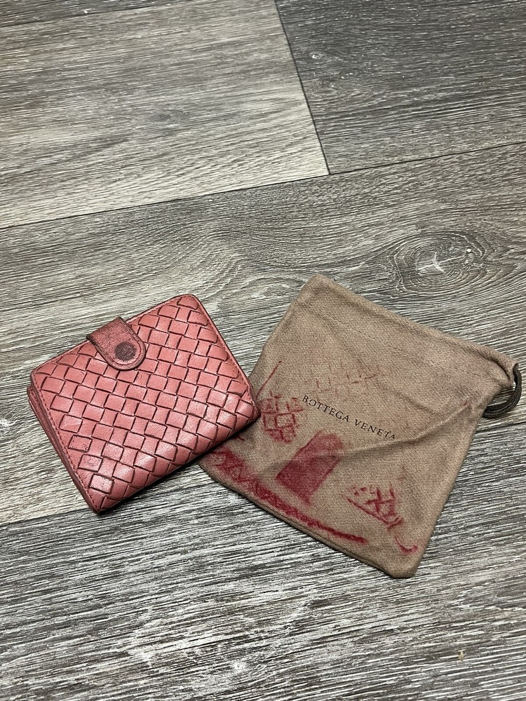 Bottega Veneta Pink Intercciato Leather French Flip Wallet
