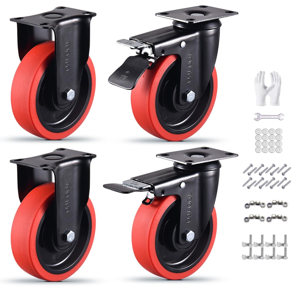 Heavy Duty 5-Inch Caster Wheels Set of 4, 3000Lbs Capacity, Silent Swivel &