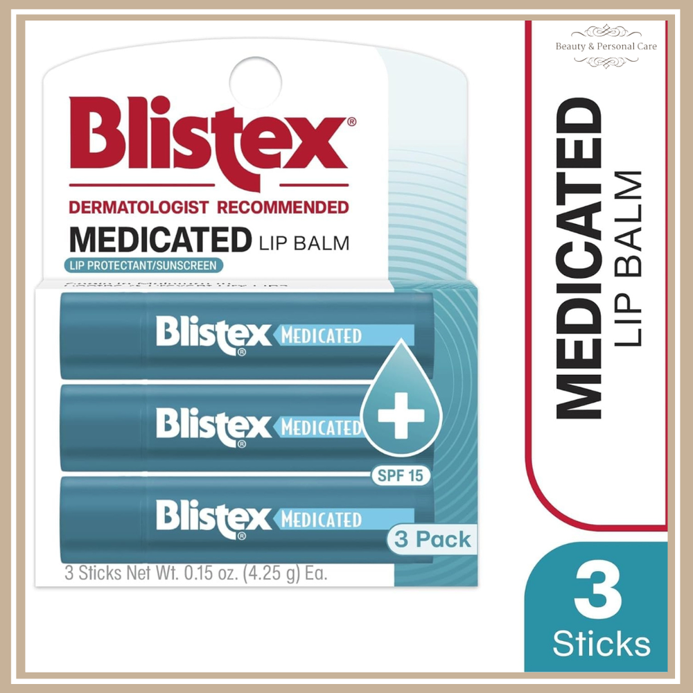 Blistex Medicated Lip Balm SPF 15 for Dry, Chapped Lips - 3 Pack