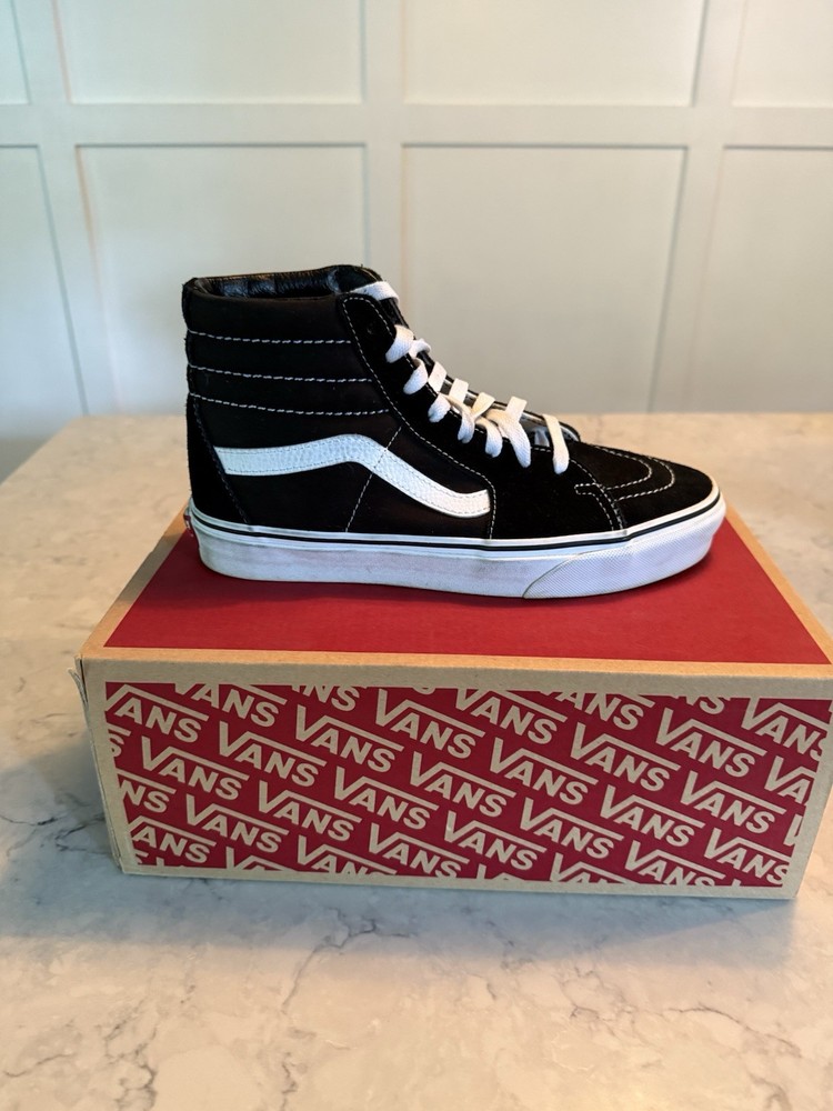 High Top Black And White Vans, Lightly Used With Box Size 6.5 Men’s.