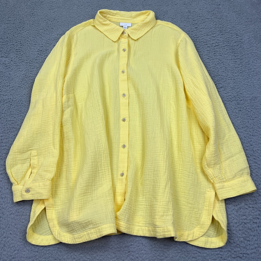 J. Jill Cotton Gauze Split Hem Tunic Top 2X Yellow Button Front Beachy Coastal