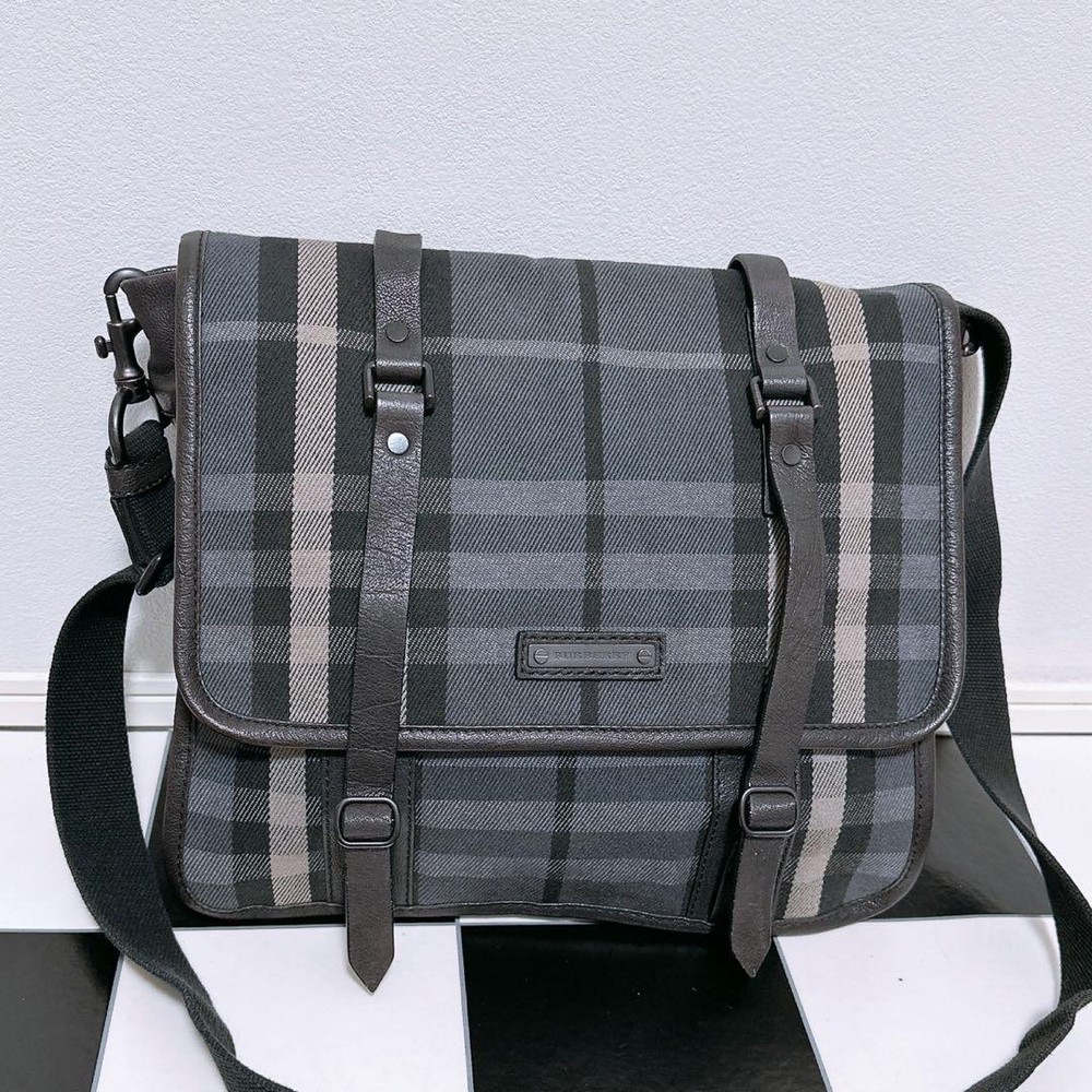 Burberry Shoulder Bag Nova Check Canvas Gray Authentic F1105166