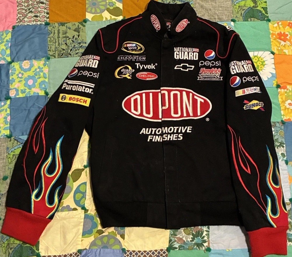 Vintage NASCAR #24 Jeff Gordon Dupont Racing Jacket w/ Flames Size Medium