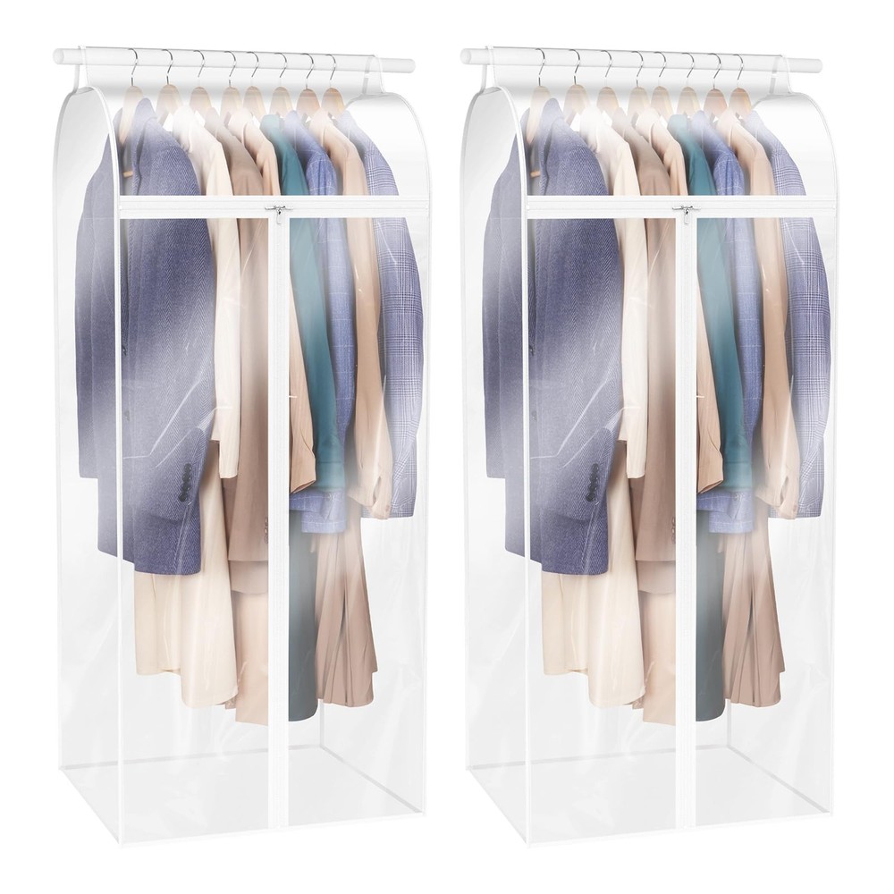 60-Inch Clear Hanging Dress Bags 2-Pack - Garment Rack Covers for Clothes Storage