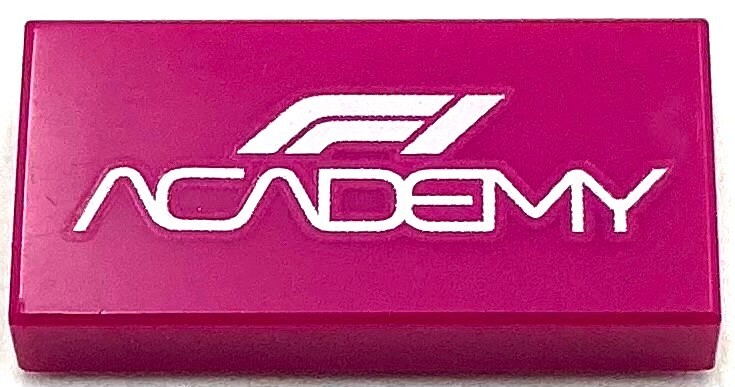 Lego New Magenta Tile 1 x 2 Formula 1 Academy Logo Stylized White 'F1 ACADEMY'
