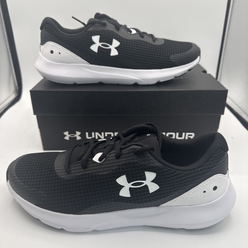 Under Armour Surge 3 Men's 10 Black White Mesh Athletic Sneakers Running Shoes