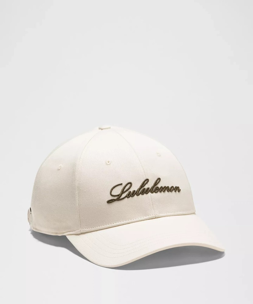 New Lululemon Structured Ball Cap Script Off White - Light Ivory/Olive Brown