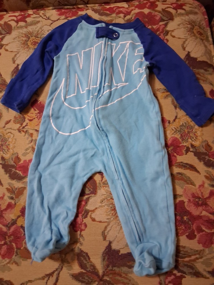 Nike Blue One-Piece Coverall Bodysuit Long Sleeve Zip Logo Unisex Baby