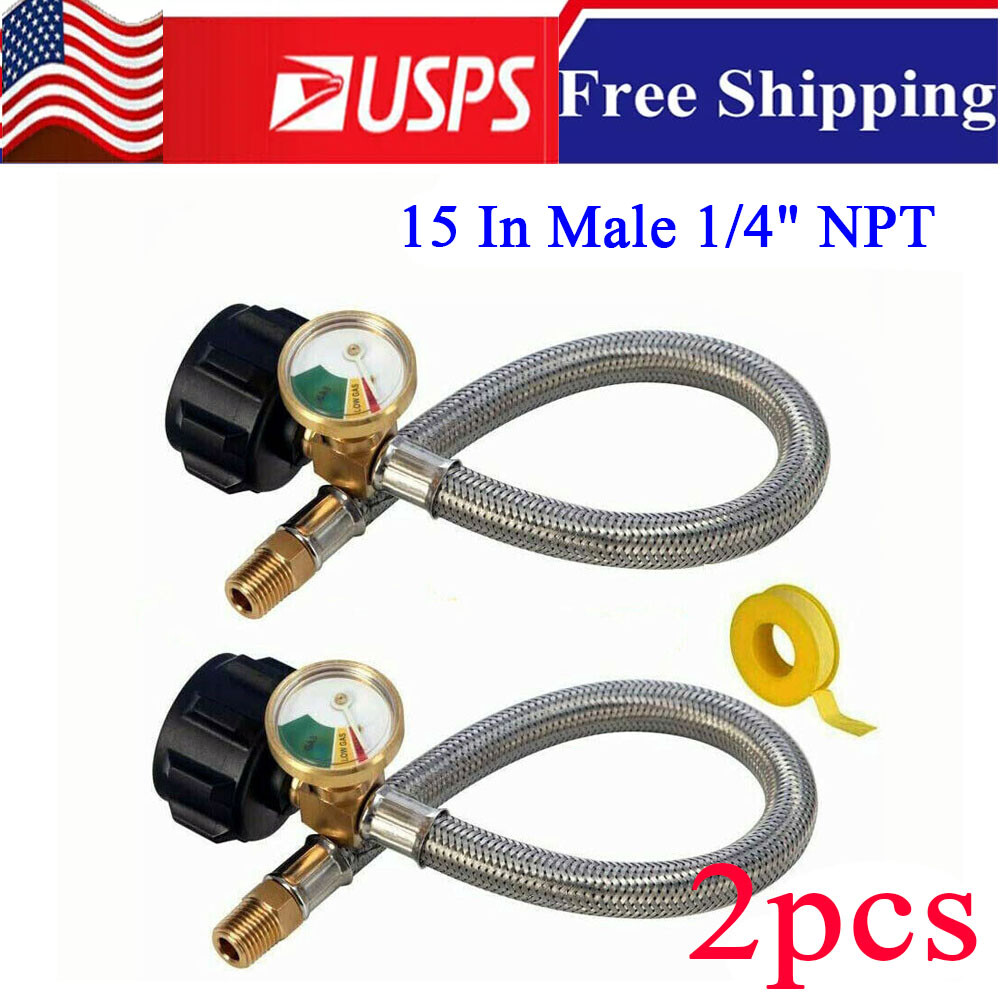 15 Inch RV Propane Pigtail Hose with Gauge Braided Gas Line with 1/4