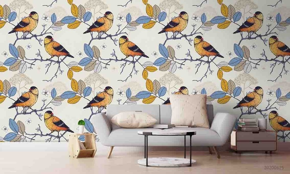3D Leaf Bird Watercolor Pattern Wall Murals Wallpaper Murals Wall Sticker