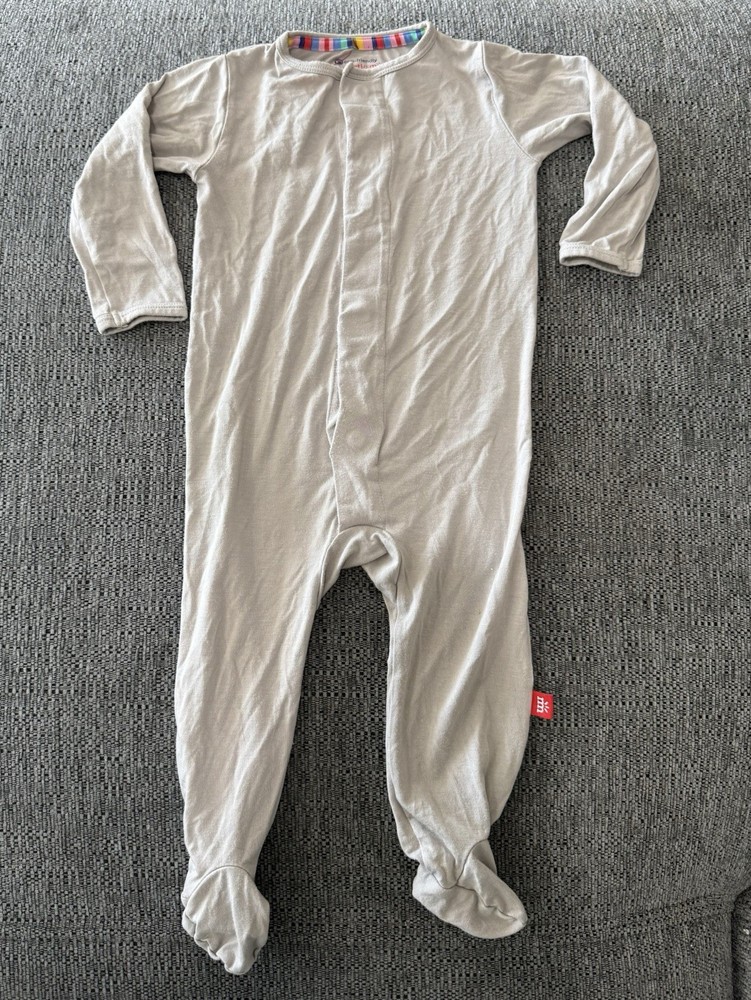Magnetic Me Baby Footed Sleeper Pajamas Gray 6–9 Months Eco-Friendly Modal