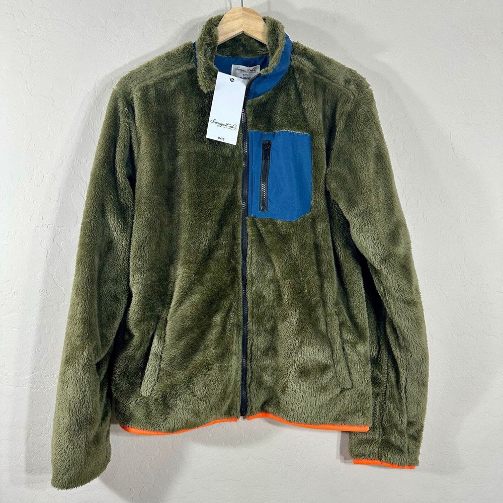 Sovereign Code Boys Jacket Olive Green Orange Full Zip Fleece Jacket Size XL