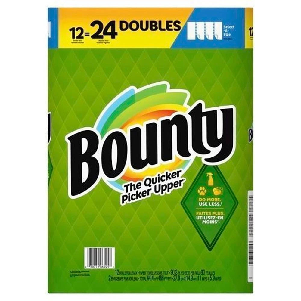 Bounty Paper Towel White Select-A-Size Roll, 12 = 24 Doubles Brand New