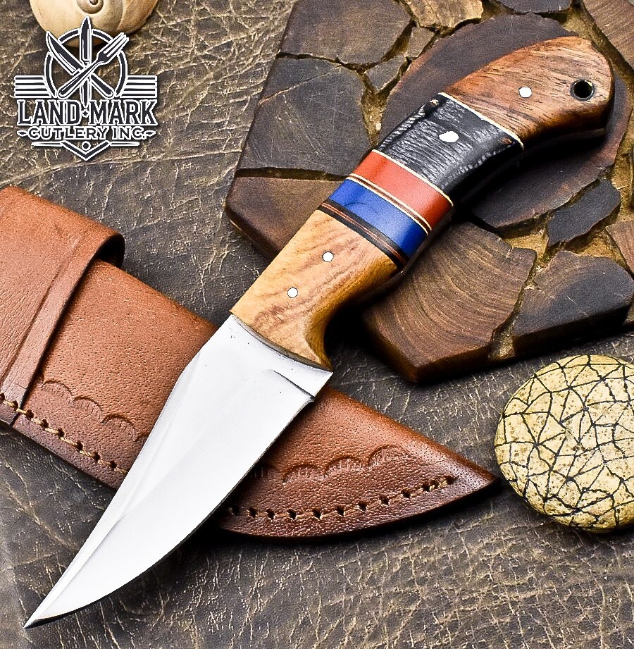 D2 Steel Hunting Skinner Knife with Multicolor Wood Handle  