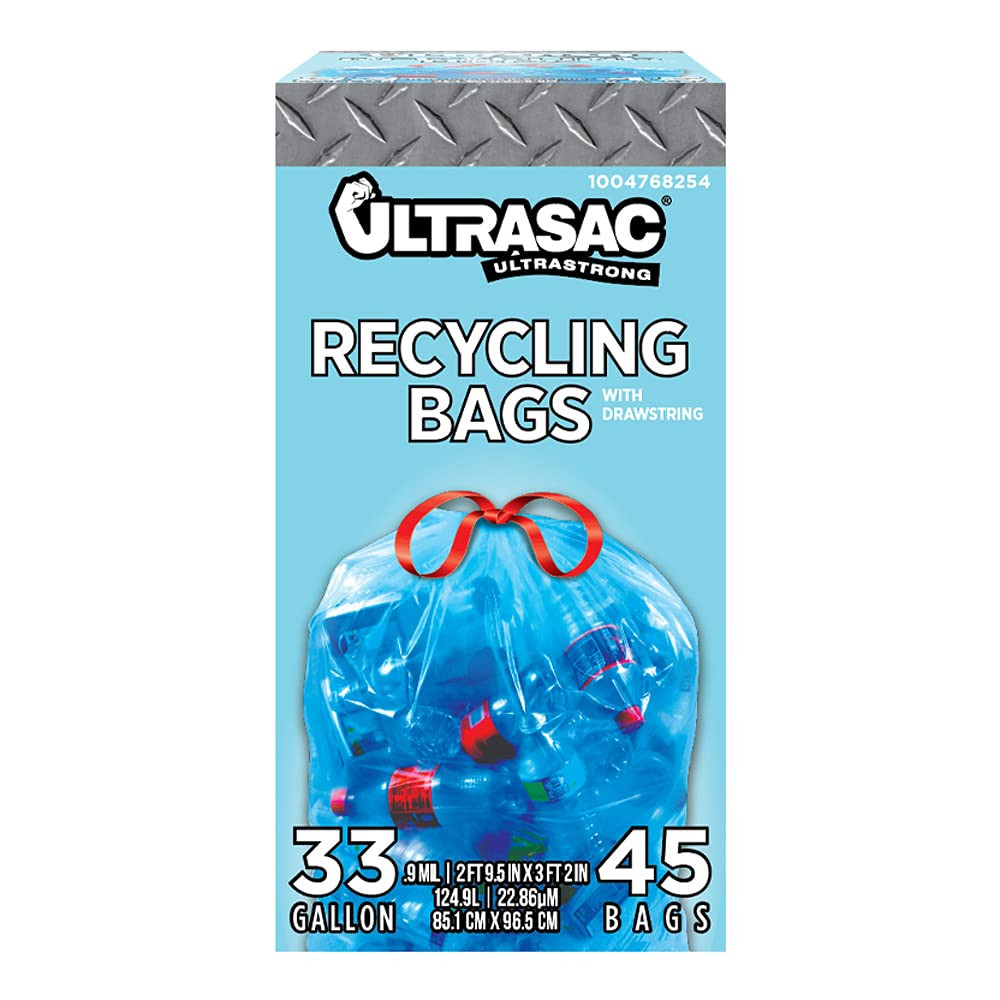 Blue Recycling Bags 33 Gallon 0.9 MIL, 33.5