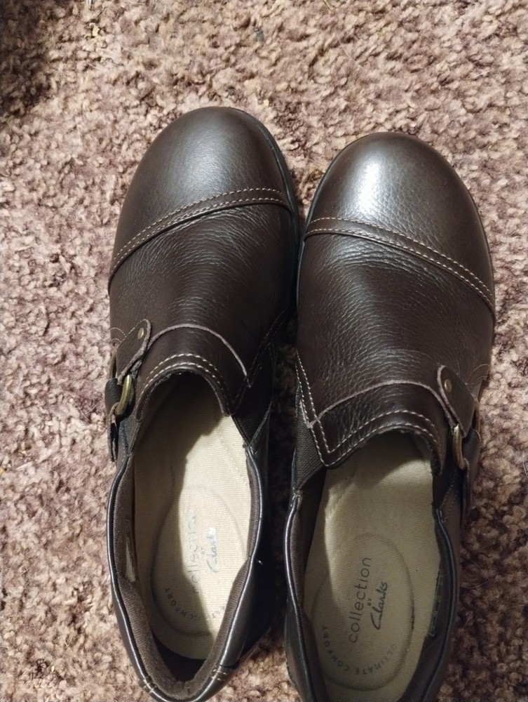 Clarks Collection Shoes Womens 7.5M Brown Leather Soft Comfort Slip On