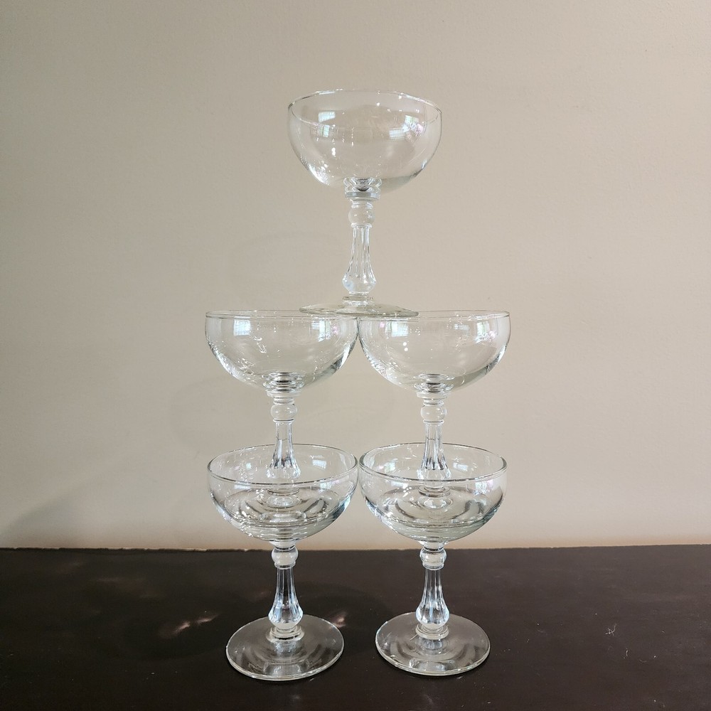 Vintage Champagne Sorbet Coupe Glass Set of 5 - 4.25 Inch Tall