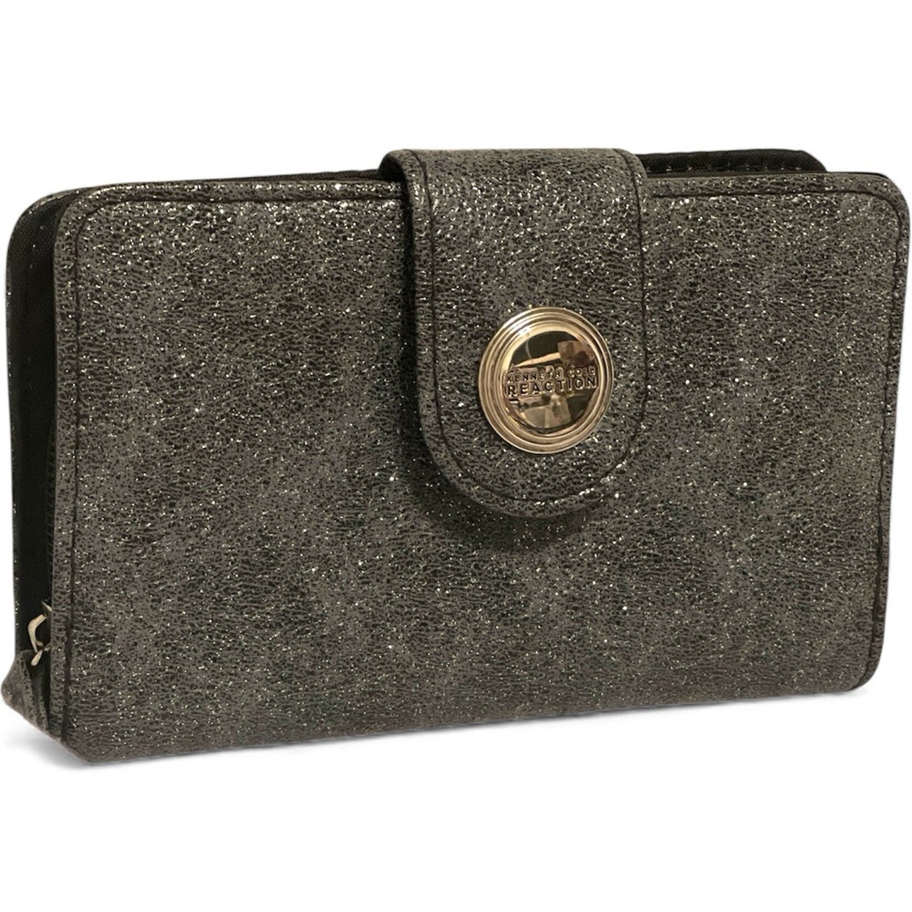 Kenneth Cole Reaction Faux Leather Continental Wallet Sparkly Dark Gray Color