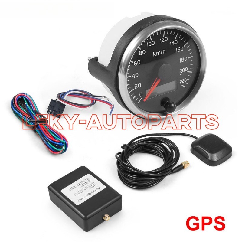 85mm GPS Speedometer Gauge 0-220km/h for 12V/24V w/Sensor Adapter