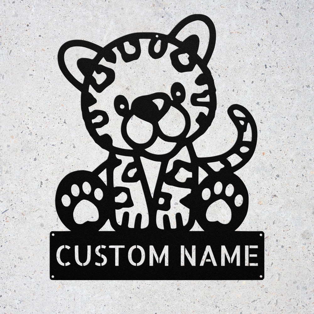 Custom Cute Leopard Metal Sign Personalized Safari Animal Wall Decor Plaque Gift