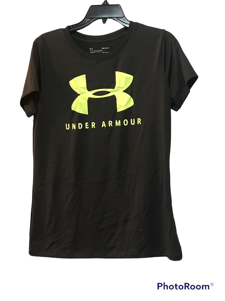 UnderArmour workout athletic tshirt unisex sz Medium Black/highlight Green