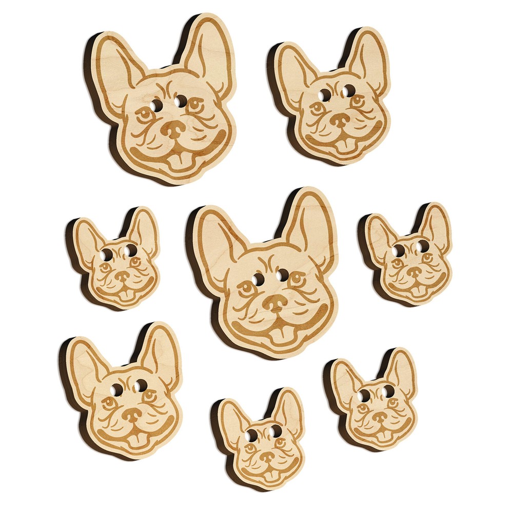 Frenchie French Bulldog Dog Head Wood Buttons for Sewing Knitting Crochet Craft