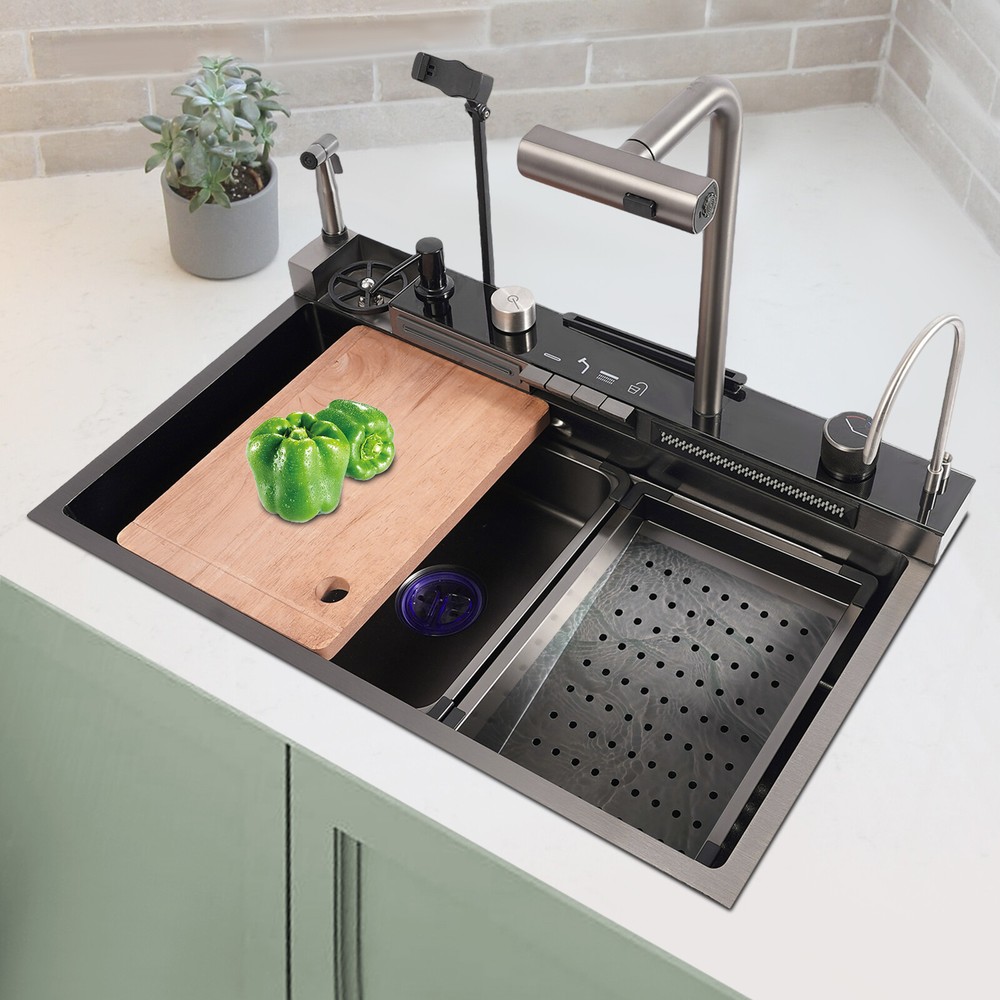 Stainless Steel Digital Kitchen Faucet with Waterfall Spout