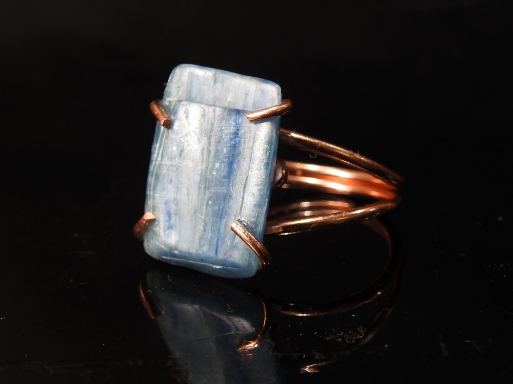 Kyanite Stone Adjustable Copper Wire Wrapped Ring Unique Valentine Gift  