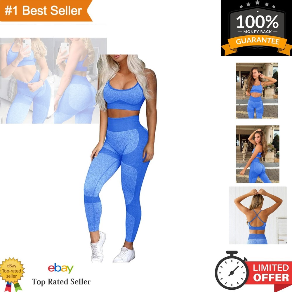 Blue Women's Fitness Ensemble - Compression Yoga Leggings with Cross-Strap Bra