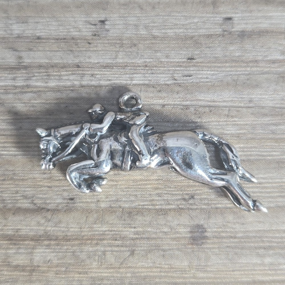 Vintage KABANA Sterling Silver Jockey Horse Racing Equestrian Pendant