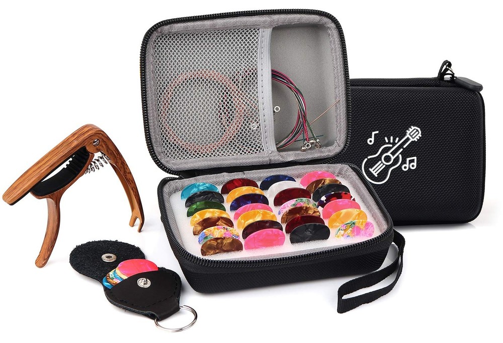 PlasMaller Guitar Picks Holder Case Bag Set, included Upgrade Capo + Guitar S...