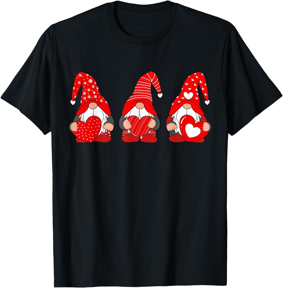 Three Gnomes Holding Heart Valentine39s Day For Women Girls T Shirt Men