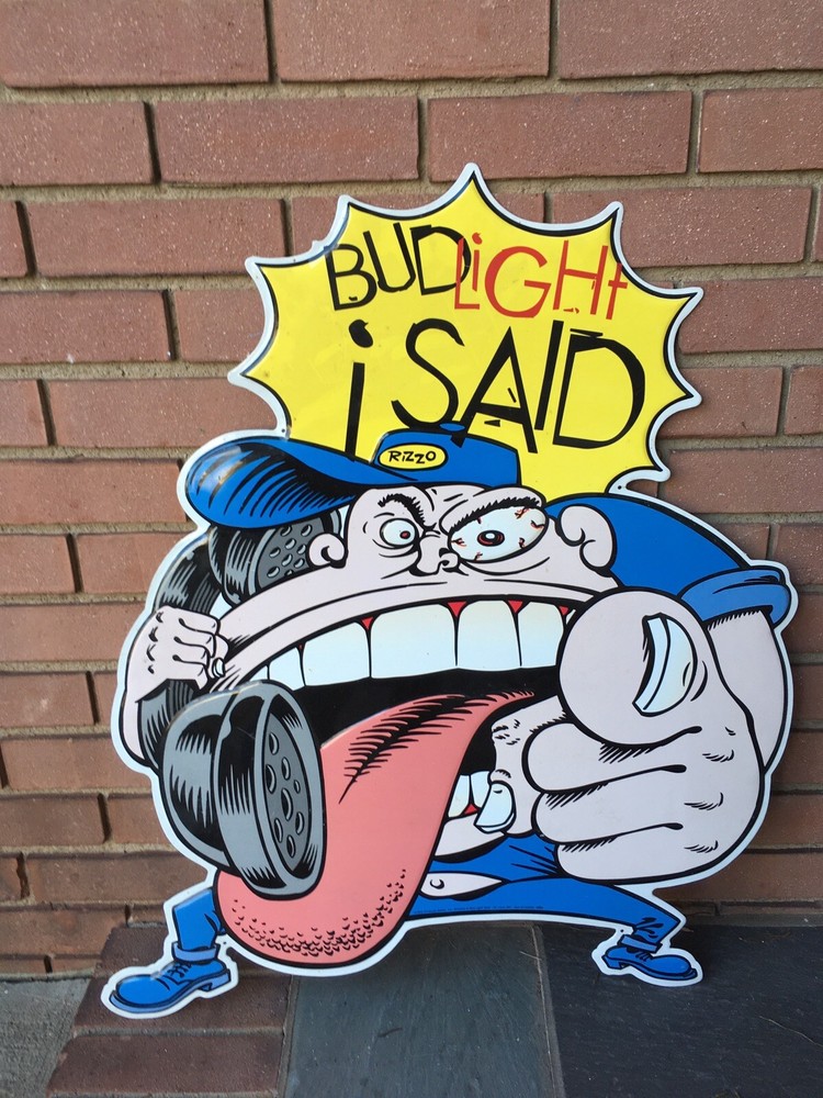 Vintage 1996 Jerky Boys Rizzo “Bud Light I Said” Hanging Tin Sign 29.5”x24”