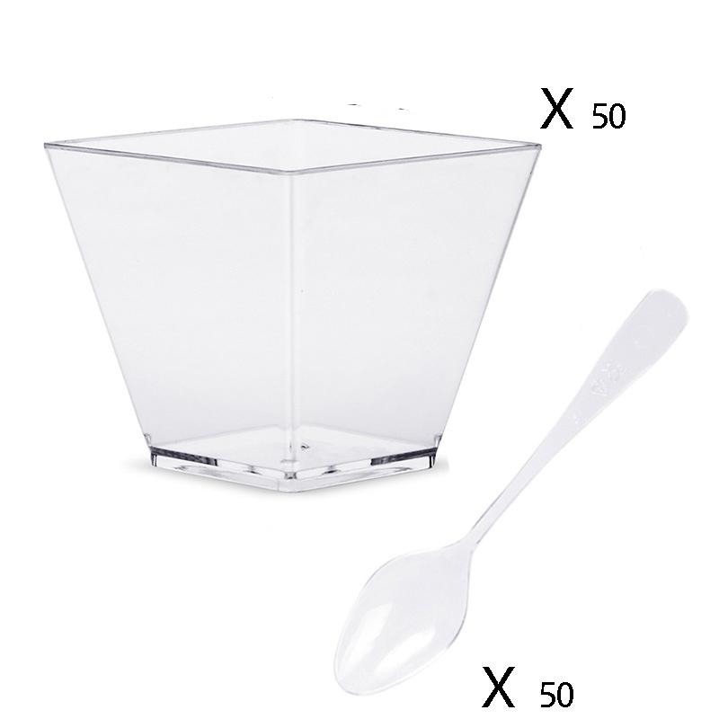 Mini Dessert Cups 50 CT 2 oz Clear Plastic Cups with Spoons Mini Dessert Bowls