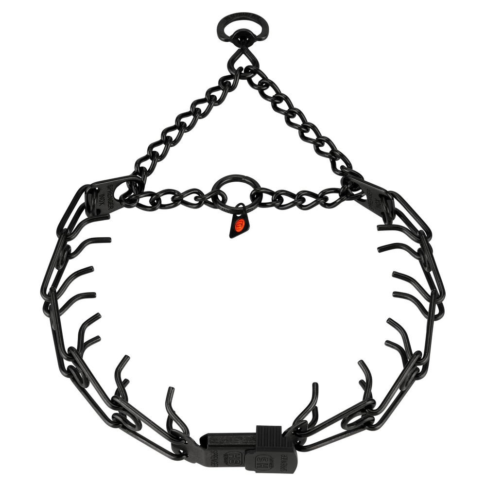 Black Stainless Steel Dog Collar with Centered Quick Release ClicLock Buckle ...