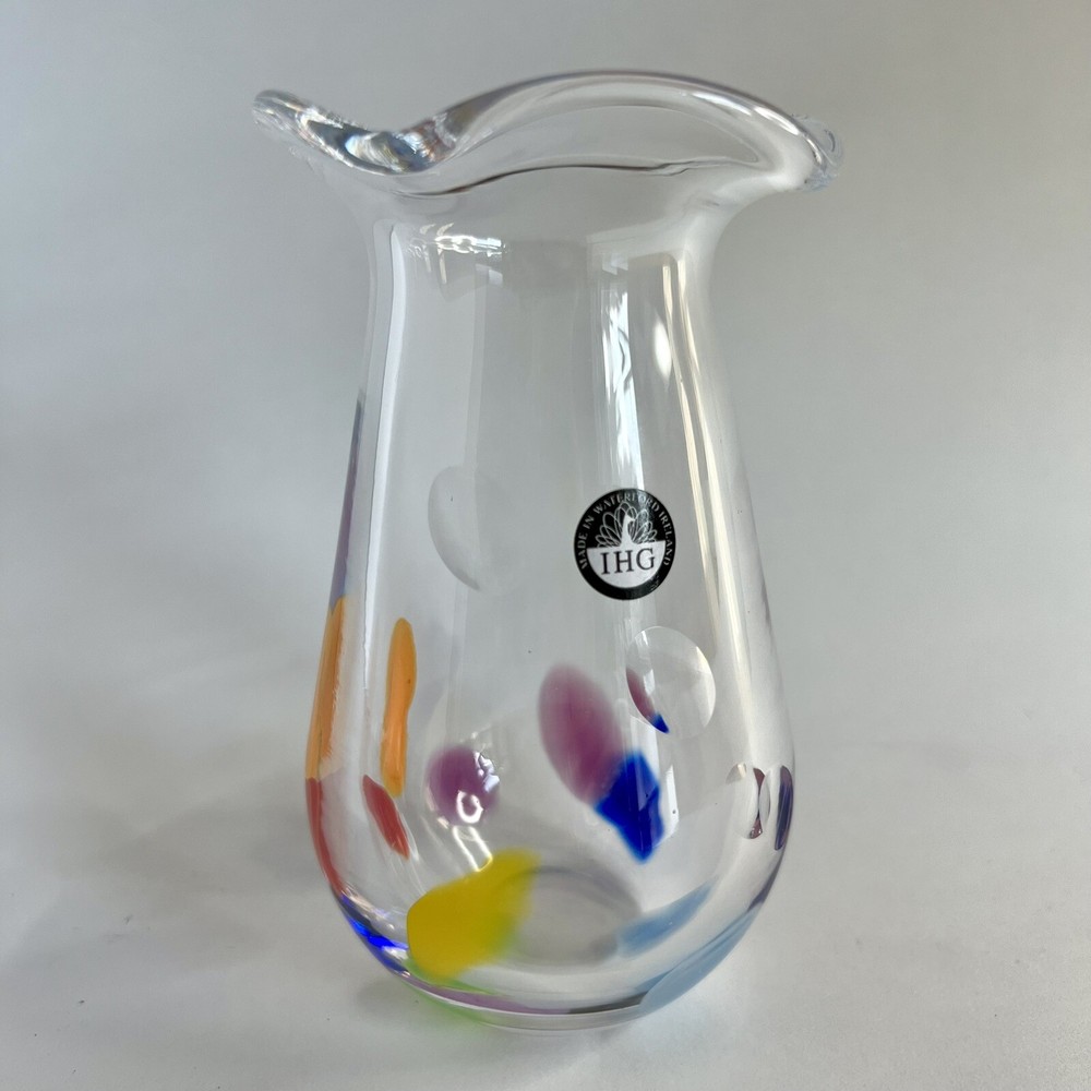 IHG Waterford Ireland Signed Hand-Blown Art Glass Vase with Original Sticker