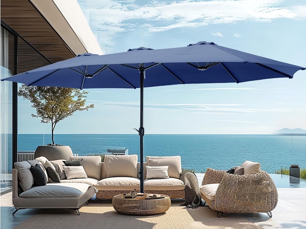 15ft Double-Sided Outdoor Patio Garden Umbrella with Base